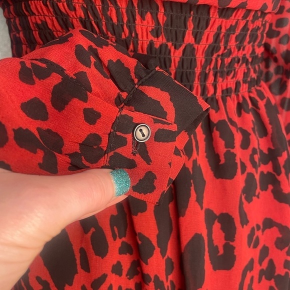 Buffalo David Bitton V-neck Red & Black Animal Print Midi Dress XS Date Night - Picture 7 of 9